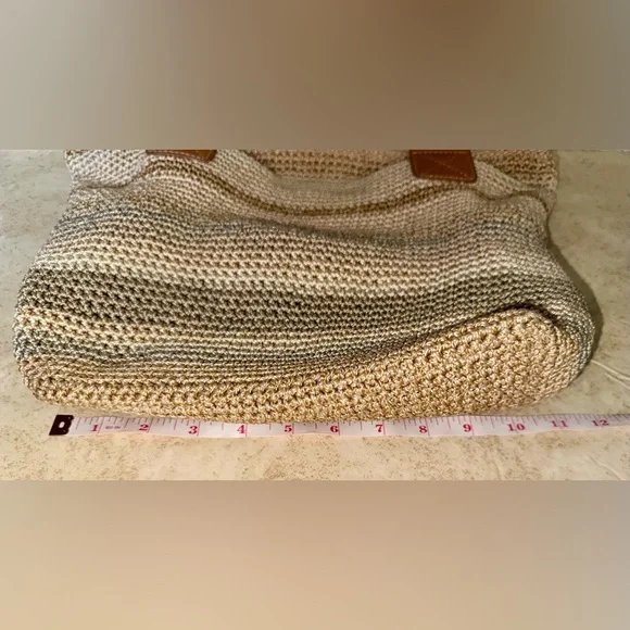 The Sak Cambria Crochet Woven Shoulder Bag Tote Sand Stripe - Picture 6 of 13